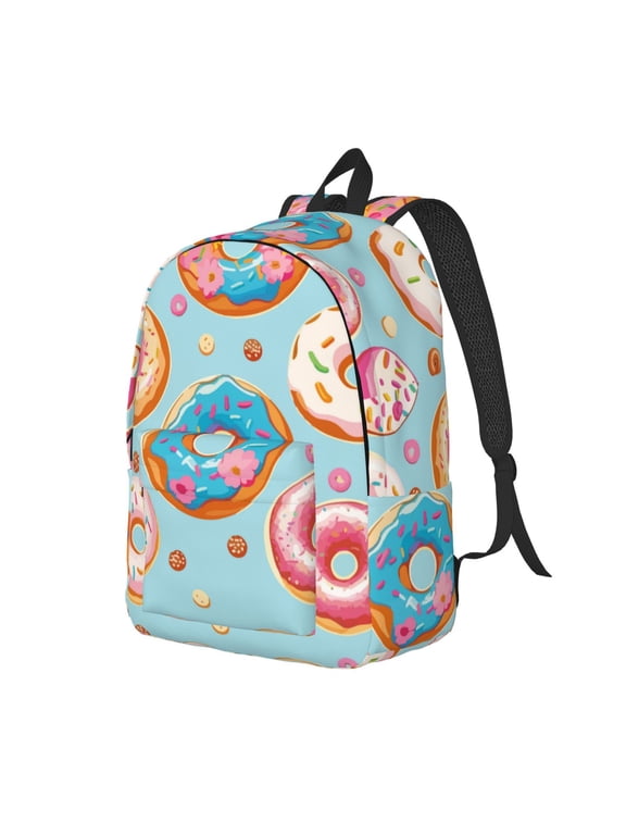 Colorful Donut Print Canvas Backpack for Women & Men Retro Aesthetic Rucksack Basic Backpack for High School/College Students Travel Laptop Bag