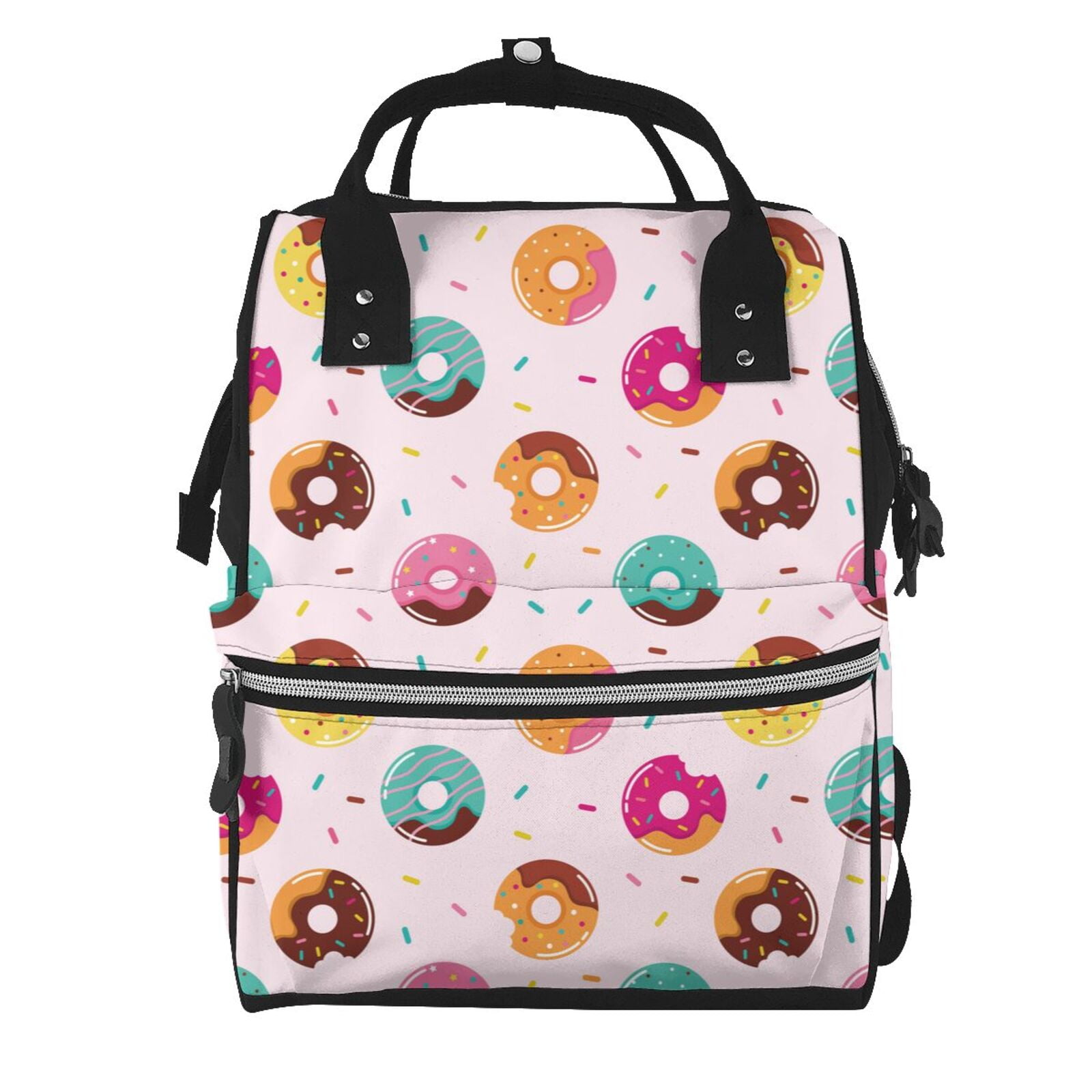 Ratiio Colorful Donuts Mummy Backpack - Waterproof Twill Canvas, Large Capacity Diaper Bag with Multiple Pockets and Adjustable Straps