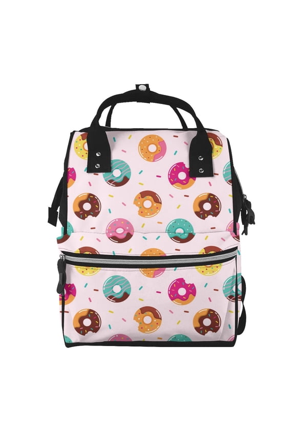 Colorful Donuts Mummy Backpack - Waterproof Twill Canvas, Large Capacity Diaper Bag with Multiple Pockets and Adjustable Straps