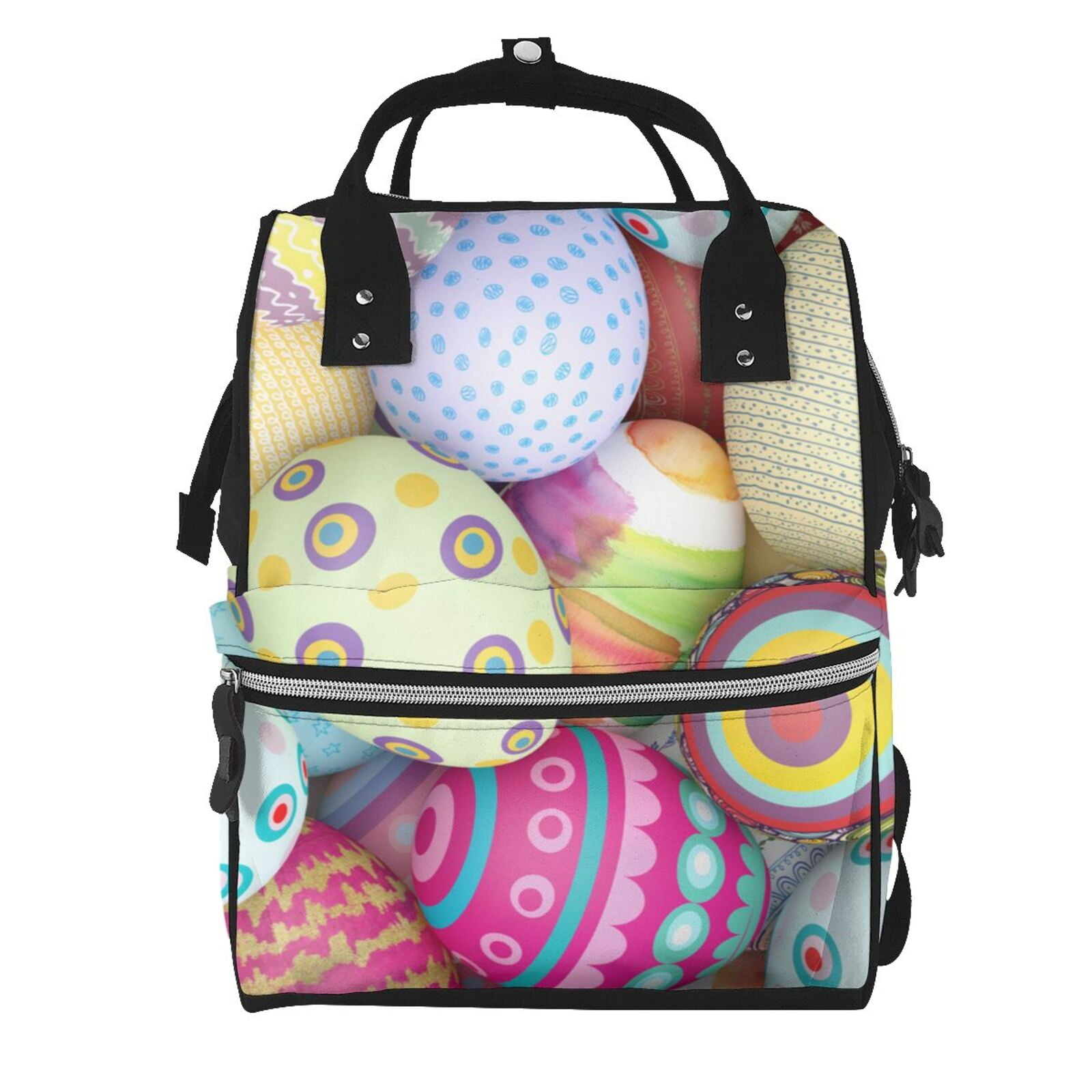 Ratiio Colorful Easter Eggs Mummy Backpack - Waterproof Twill Canvas, Large Capacity Diaper Bag with Multiple Pockets and Adjustable Straps