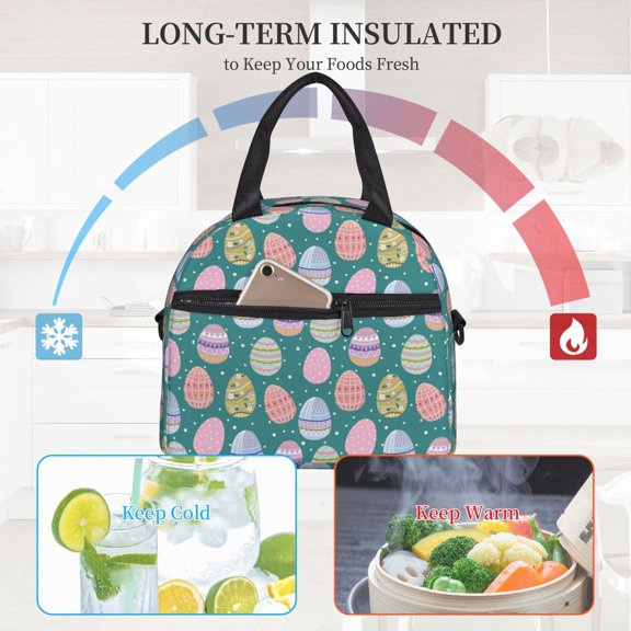 Ratiio Colorful Easter eggs Pattern Lunch Bag ,Insulated Lunch Box, Small Leakproof Cooler Food Lunch Containers Reusable High Capacity Lunch Tote Bags