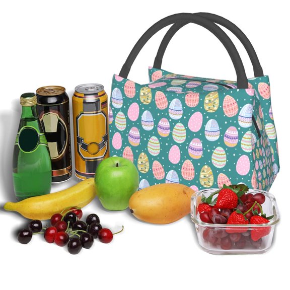 Ratiio Colorful Easter eggs Pattern Portable Insulation Lunch Bag, Insulated Food Delivery Bag, Meal Grocery Tote Insulation Bag Large Capacity Reusable Warming Bag