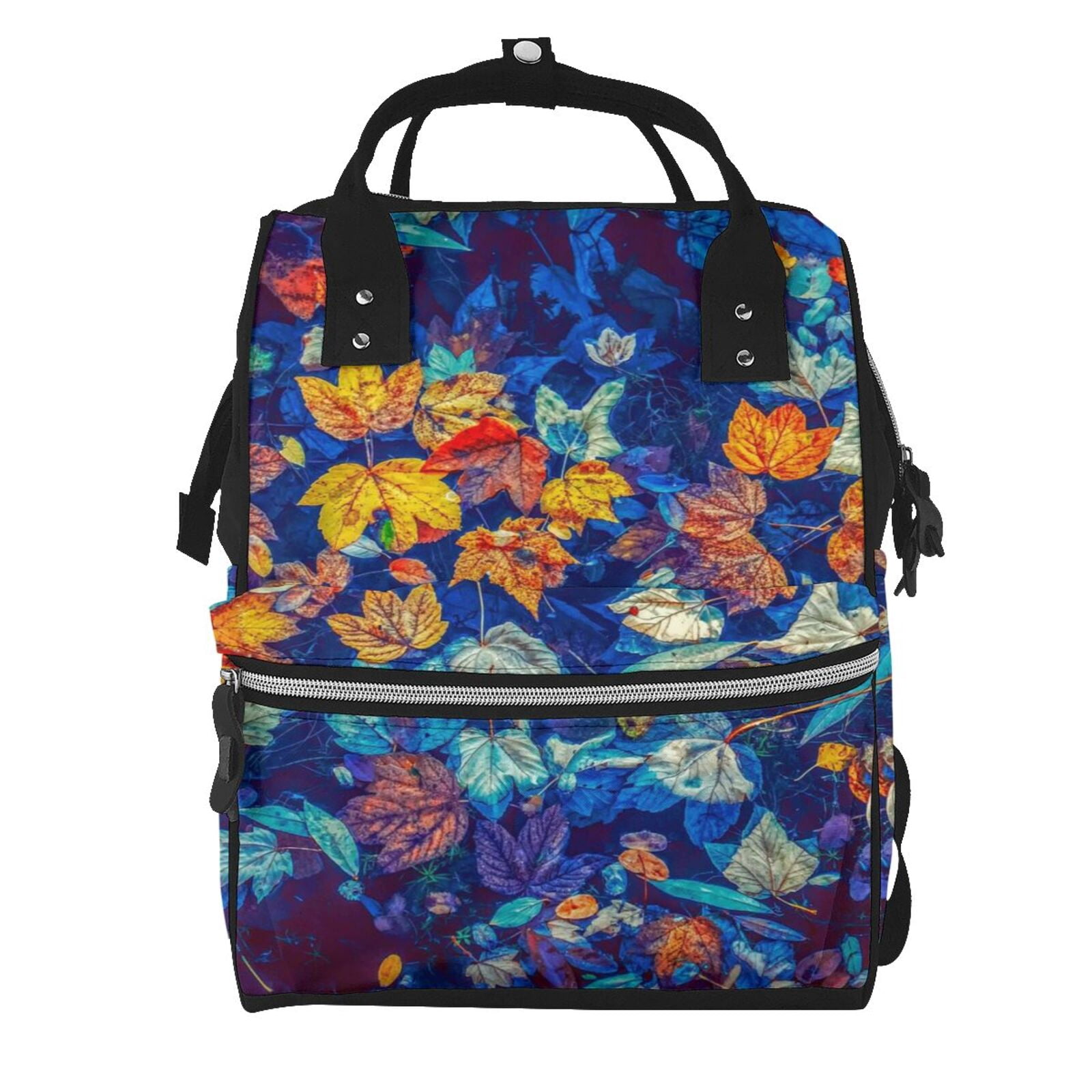 Ratiio Colorful Fall Leaves Mummy Backpack - Waterproof Twill Canvas, Large Capacity Diaper Bag with Multiple Pockets and Adjustable Straps