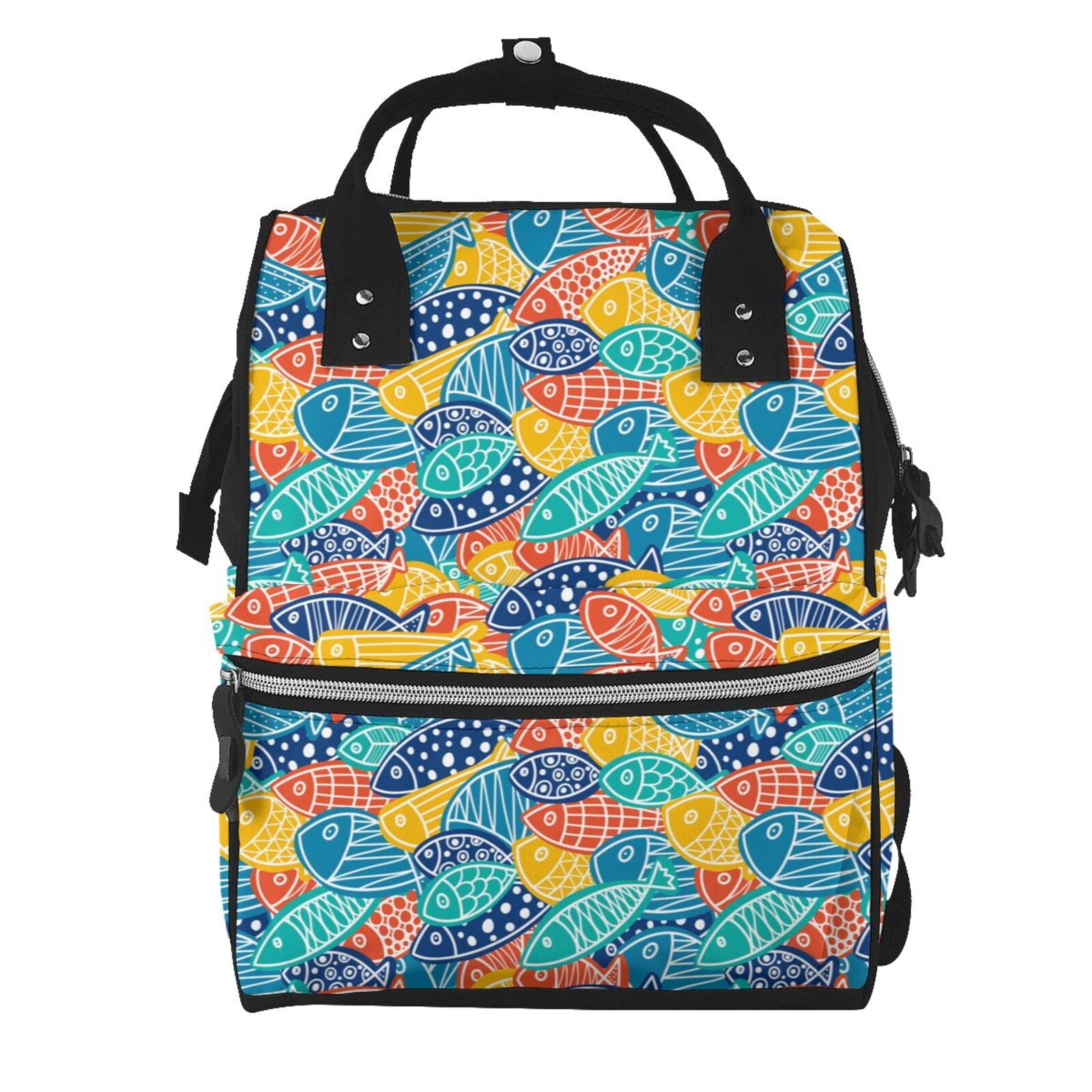 Ratiio Colorful Fish 1 Mummy Backpack - Waterproof Twill Canvas, Large Capacity Diaper Bag with Multiple Pockets and Adjustable Straps