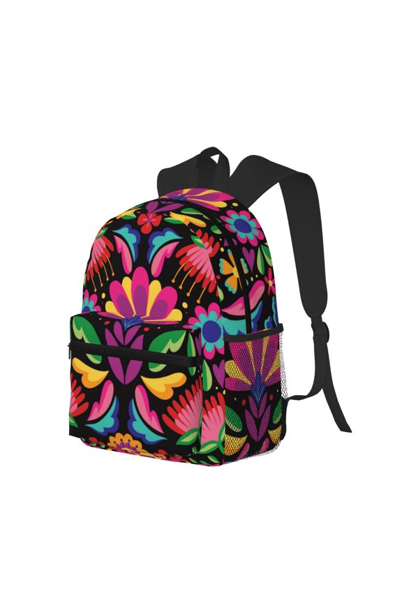 Colorful Floral Embroidery Mexican Print Casual Backpack for Men and Women, Water Resistant Oxford Fabric School Bag Lightweight Travel Daypack