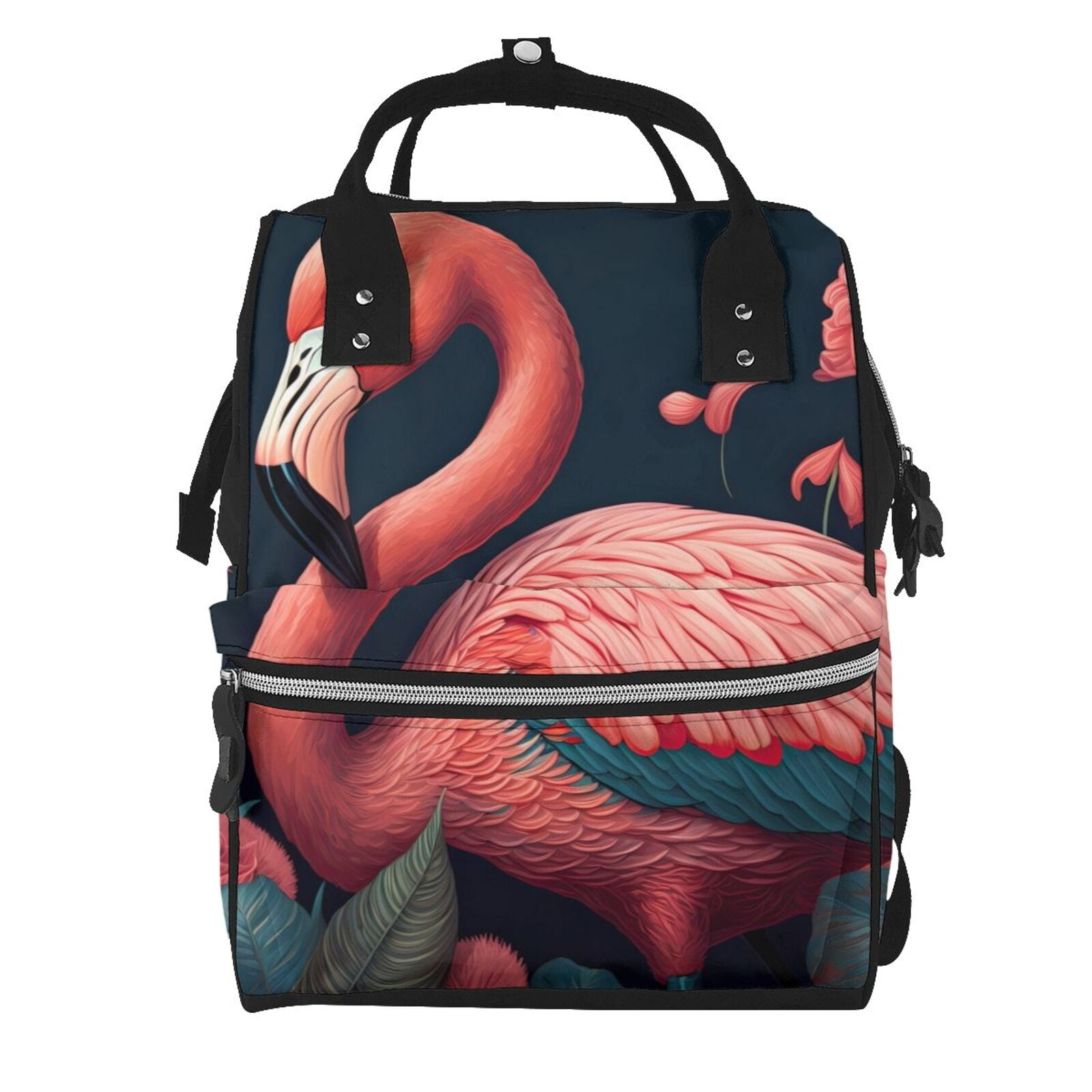 Ratiio Colorful Floral Flamingo Mummy Backpack - Waterproof Twill Canvas, Large Capacity Diaper Bag with Multiple Pockets and Adjustable Straps