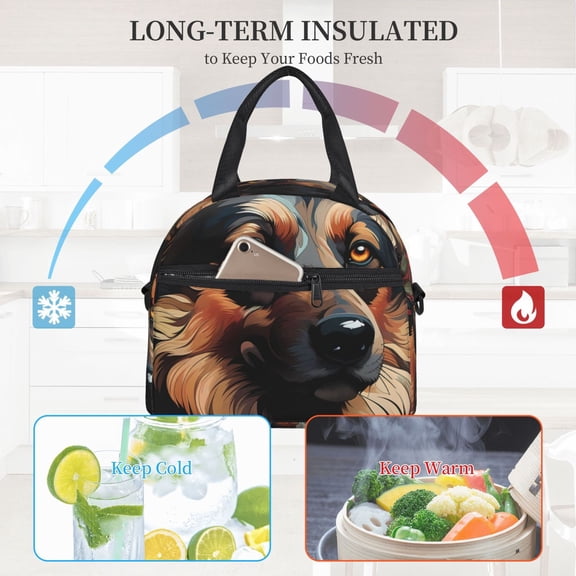 Ratiio Colorful Flower German Shepherd Pattern Lunch Bag ,Insulated Lunch Box, Small Leakproof Cooler Food Lunch Containers Reusable High Capacity Lunch Tote Bags