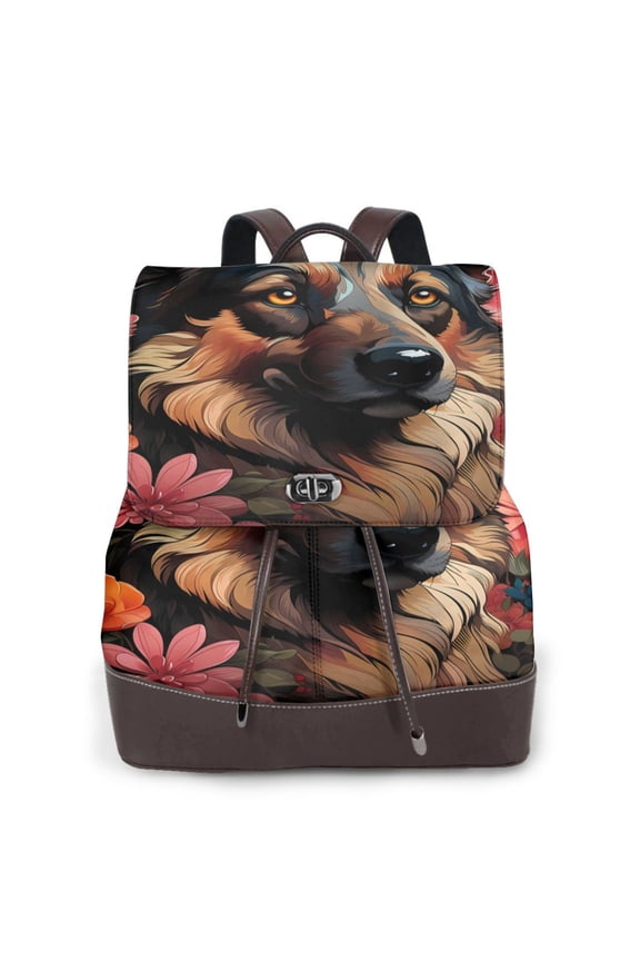 Colorful Flower German Shepherd Pattern Womens Backpack Purse Leather Backpack Purse for Women Travel Fashion Backpack Designer Ladies Shoulder Bags