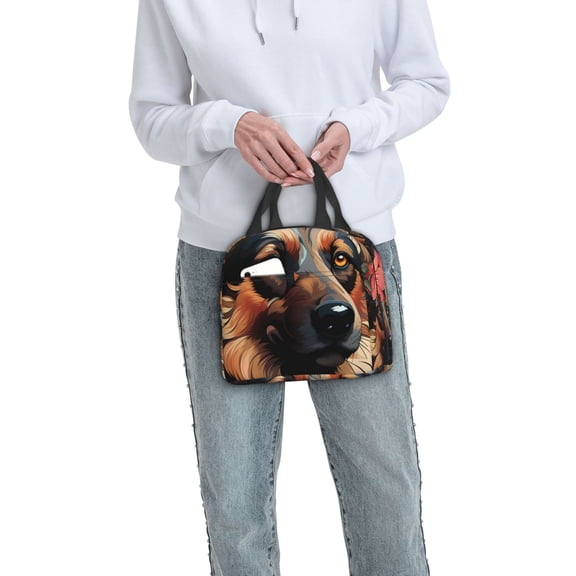 Ratiio Colorful Flower German Shepherd Print Lunch Bag Lunch Box Insulated Lunch Bag Adult Lunch Box for Men and Women