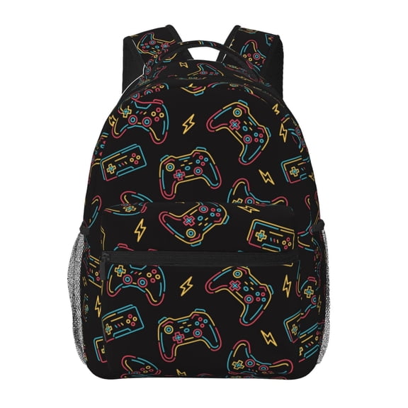 Ratiio Colorful Game Controller Print Eco-Friendly Casual Backpack, Water-Resistant Polyester Canvas Daypack with Smooth Zippers, Comfortable & Durable Travel Bag with Laptop Compartment