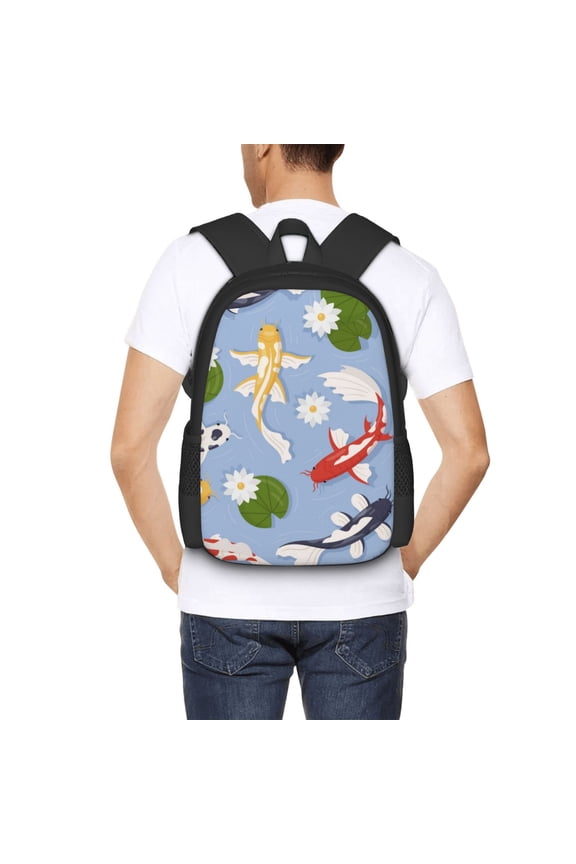 Colorful Koi Fish Backpack for Men and Women - Durable 600D Oxford Cloth -Large Capacity, Water-Resistant School, Travel, and Hiking Bag