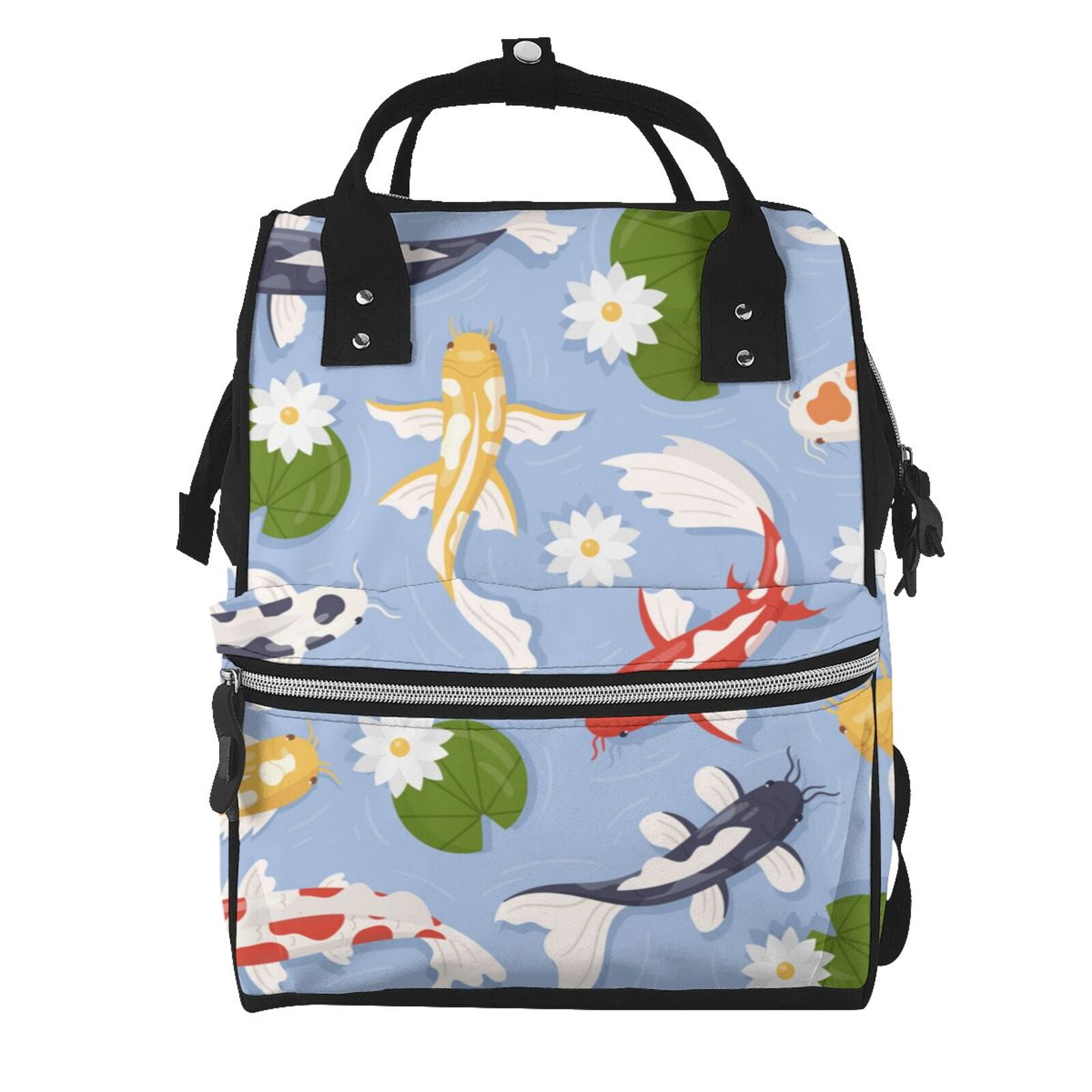 Ratiio Colorful Koi Fish Mummy Backpack - Waterproof Twill Canvas, Large Capacity Diaper Bag with Multiple Pockets and Adjustable Straps