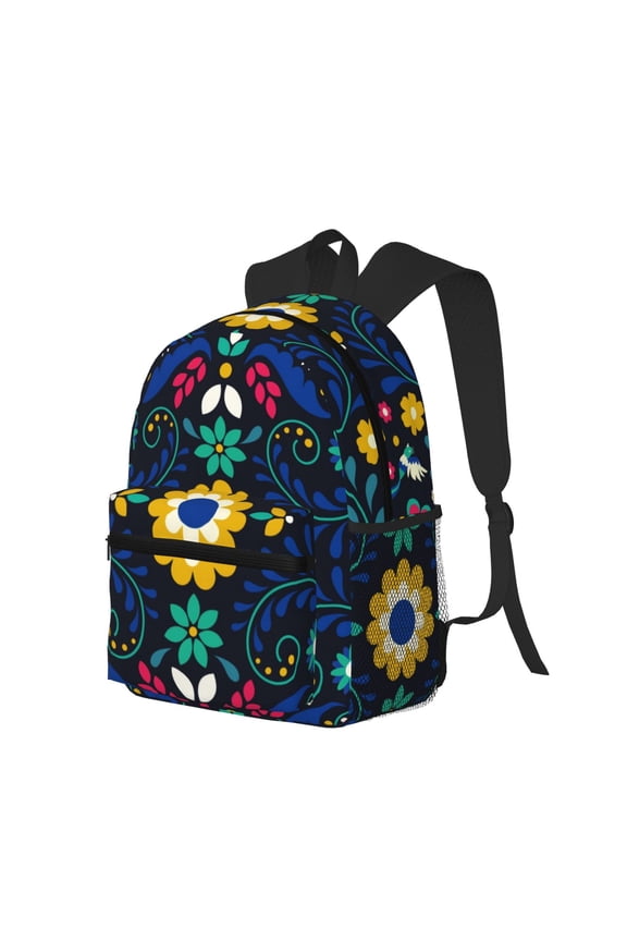 Colorful Mexican Flower Print Casual Backpack for Men and Women, Water Resistant Oxford Fabric School Bag Lightweight Travel Daypack