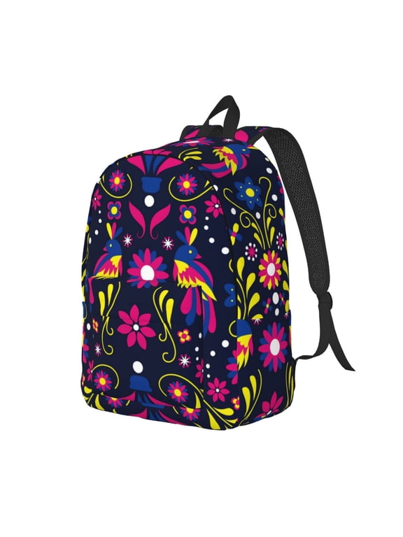 Colorful Mexican Print Canvas Backpack for Women & Men Retro Aesthetic Rucksack Basic Backpack for High School/College Students Travel Laptop Bag
