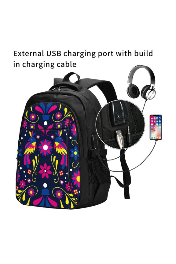 Colorful Mexican Print Travel Laptop Backpack,Slim Sturdy Laptops Backpack with USB Charging Port, Water Resistant College School Computer Bag
