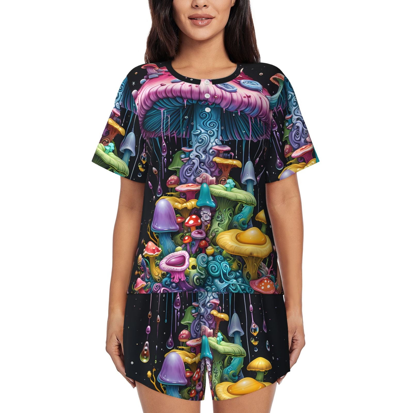 Ratiio Colorful Mushroom Print Womens Pajama Sets 2 Piece Soft Short