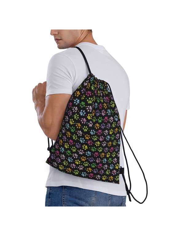 Colorful Paw Print Drawstring Backpack Bag Sport Gym Sackpack Heavy Duty String Backpack for Men Women
