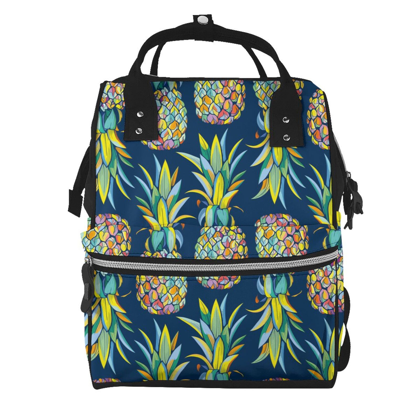 Ratiio Colorful Pineapples Mummy Backpack - Waterproof Twill Canvas, Large Capacity Diaper Bag with Multiple Pockets and Adjustable Straps
