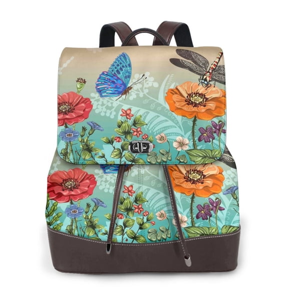 Ratiio Colorful Plants And Insects Pattern Womens Backpack Purse Leather Backpack Purse for Women Travel Fashion Backpack Designer Ladies Shoulder Bags