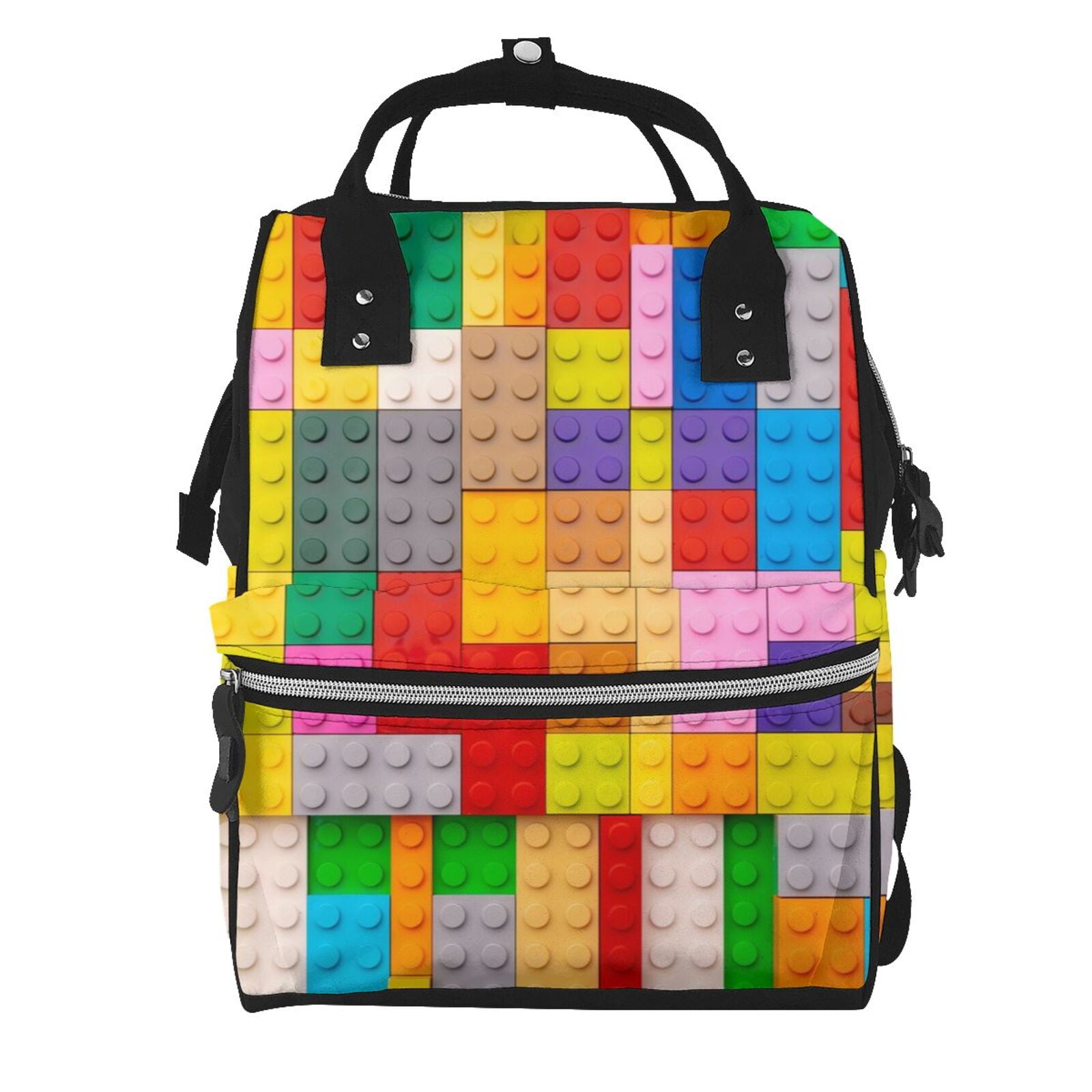 Ratiio Colorful Plastic Blocks Pattern Mummy Backpack - Waterproof Twill Canvas, Large Capacity Diaper Bag with Multiple Pockets and Adjustable Straps