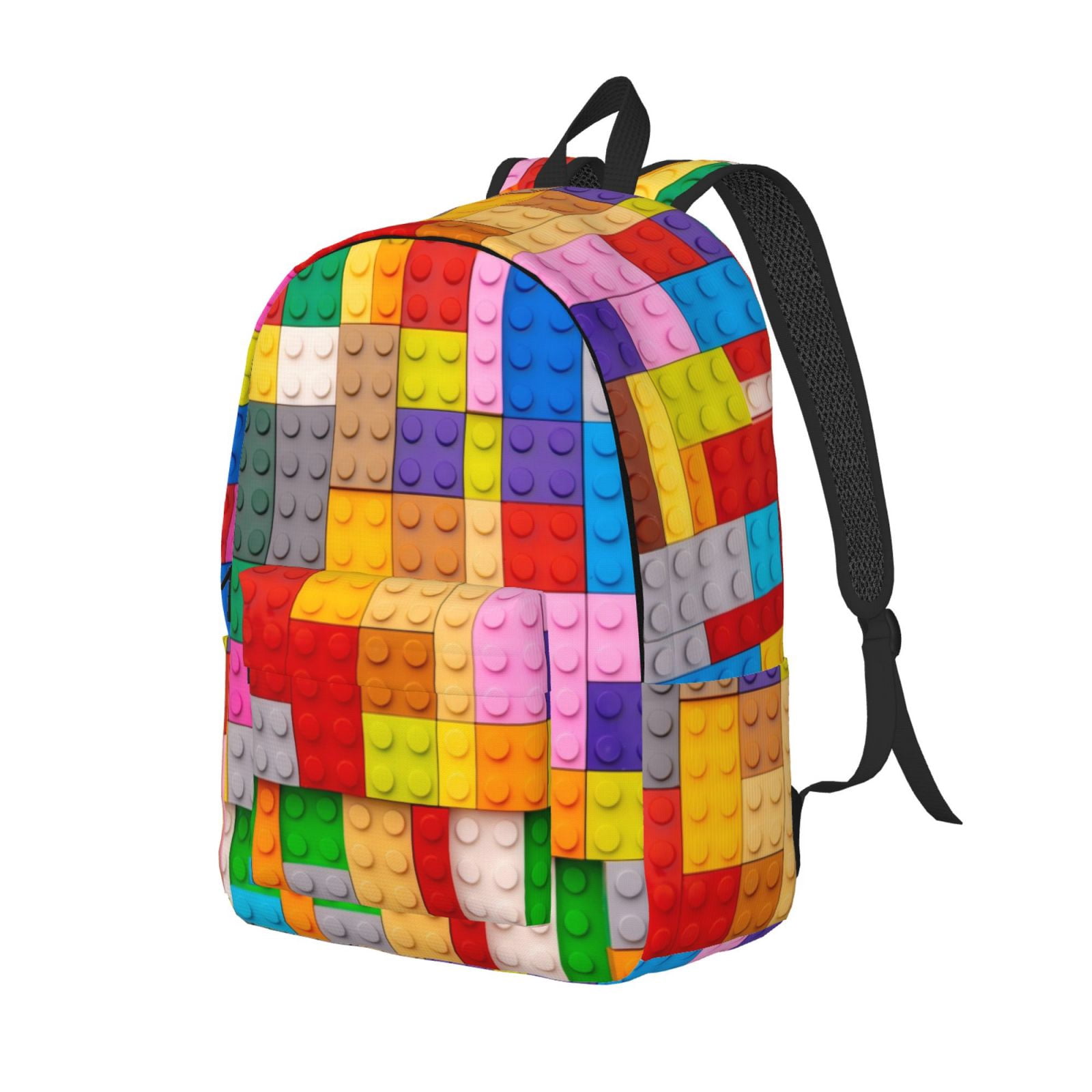Ratiio Colorful Plastic Blocks Pattern Print Canvas Backpack for Women ...