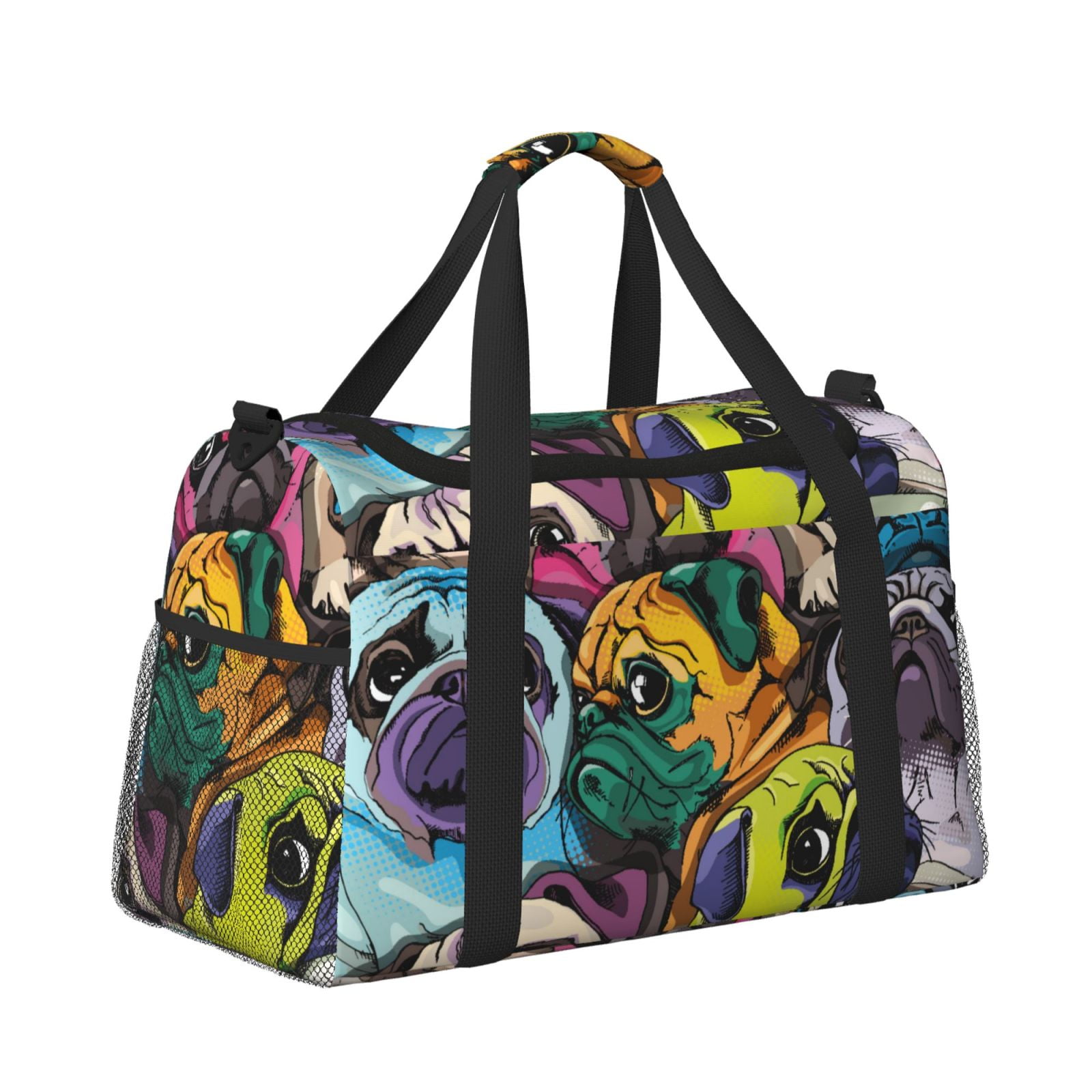 Ratiio Colorful Pug Pattern Hand Travel Bag, Weekender Carry On for Women Men, Sports Gym Bag, Workout Duffel Bag, Overnight Shoulder Bag fit 15.6 Inch Laptop