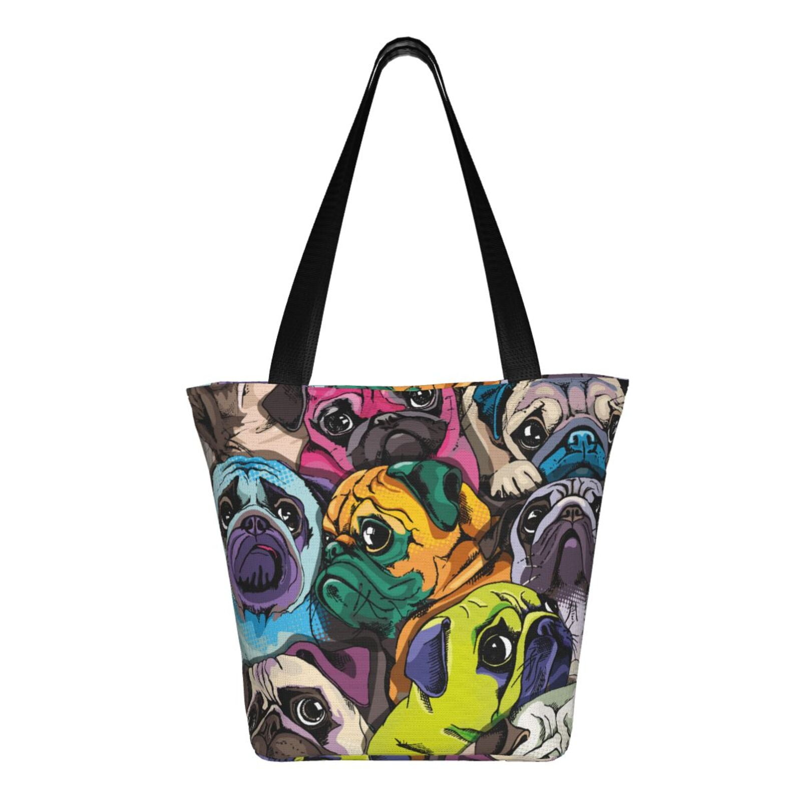 Ratiio Colorful Pug Print Shoulder Bag for Women, Polyester Crossbody Purse Lightweight Handbag for Daily Travel and Casual Use
