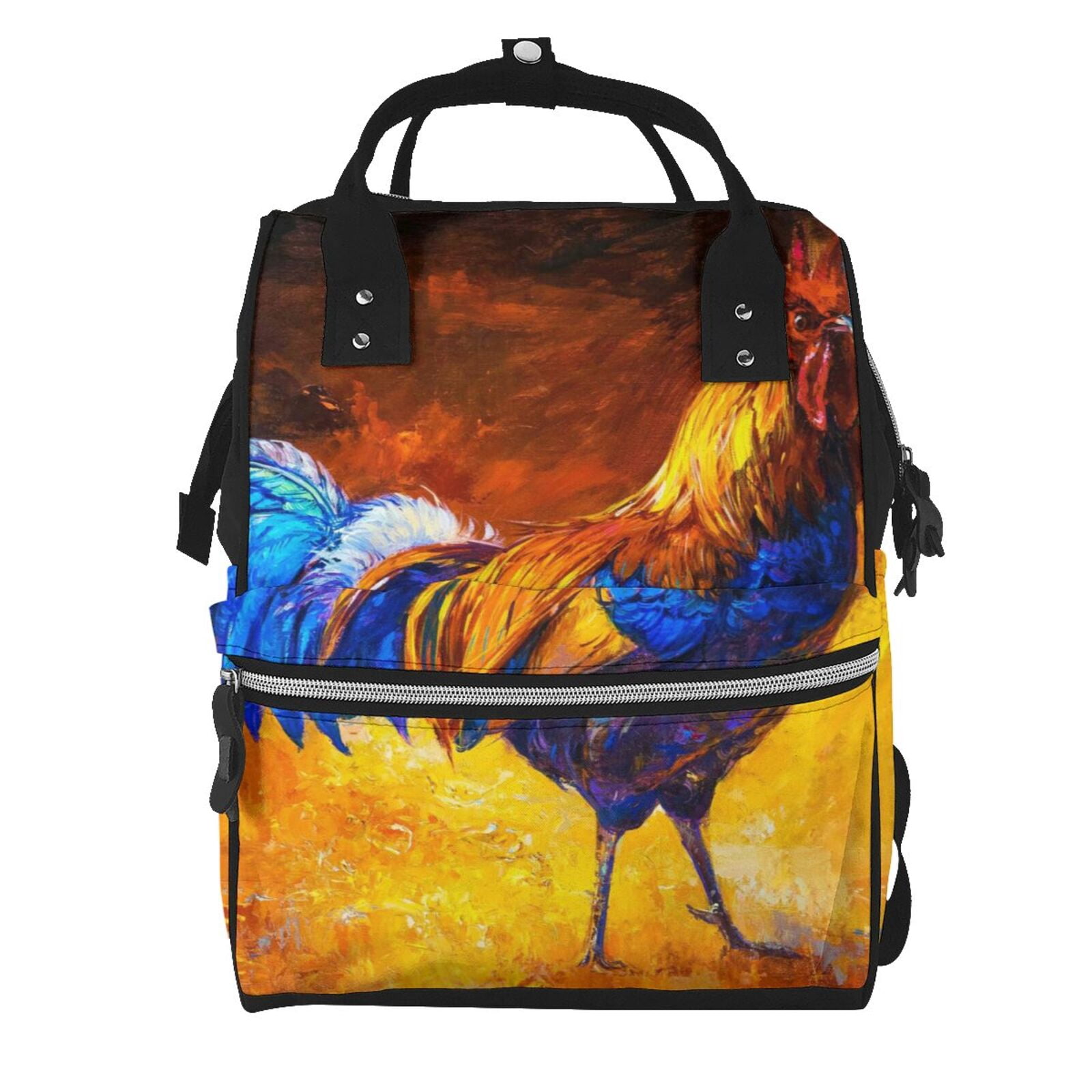Ratiio Colorful Rooster Mummy Backpack - Waterproof Twill Canvas, Large Capacity Diaper Bag with Multiple Pockets and Adjustable Straps