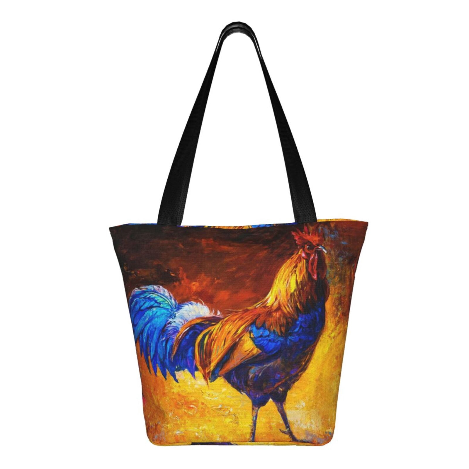 Ratiio Colorful Rooster Print Shoulder Bag for Women, Polyester Crossbody Purse Lightweight Handbag for Daily Travel and Casual Use