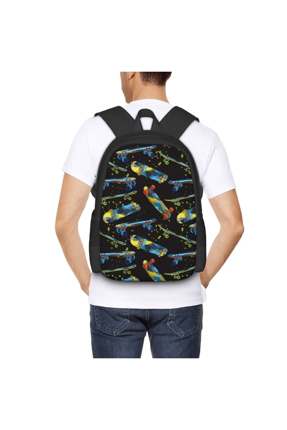 Colorful Skateboard Backpack for Men and Women - Durable 600D Oxford Cloth -Large Capacity, Water-Resistant School, Travel, and Hiking Bag