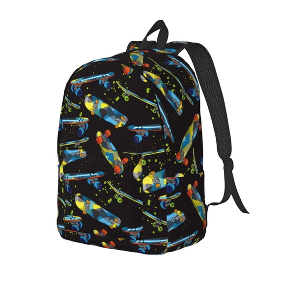 Ratiio Colorful Skateboard Print Canvas Backpack for Women & Men Retro Aesthetic Rucksack Basic Backpack for High School/College Students Travel Laptop Bag
