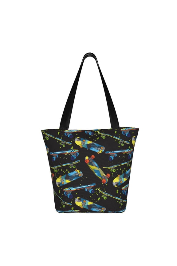 Colorful Skateboard Print Shoulder Bag for Women, Polyester Crossbody Purse Lightweight Handbag for Daily Travel and Casual Use