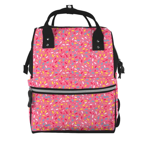 Ratiio Colorful Sprinkles Donuts Mummy Backpack - Waterproof Twill Canvas, Large Capacity Diaper Bag with Multiple Pockets and Adjustable Straps
