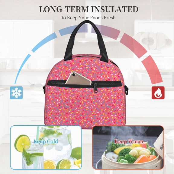 Ratiio Colorful Sprinkles Donuts Pattern Lunch Bag ,Insulated Lunch Box, Small Leakproof Cooler Food Lunch Containers Reusable High Capacity Lunch Tote Bags