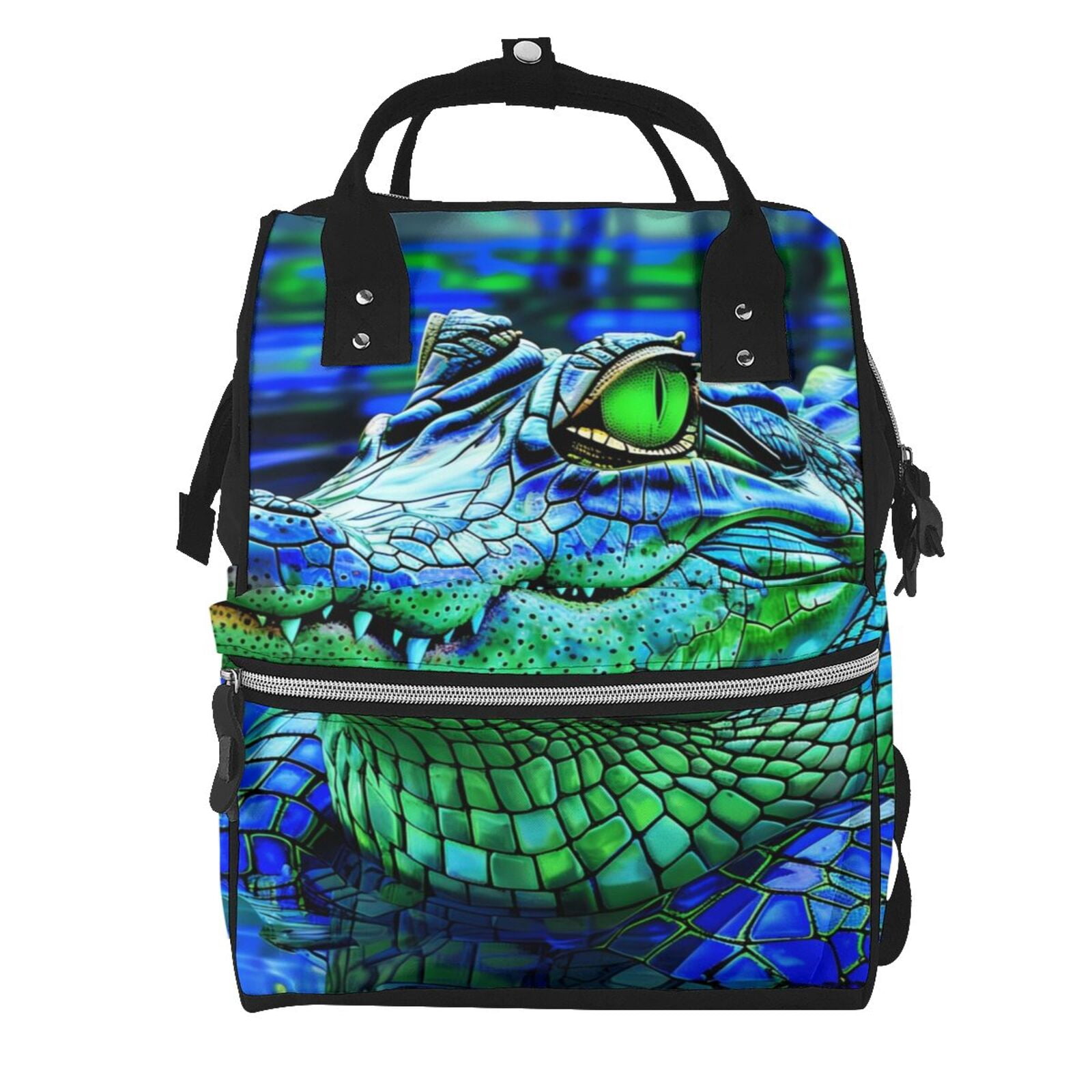 Ratiio Colorful Stained Glass Crocodile Mummy Backpack - Waterproof Twill Canvas, Large Capacity Diaper Bag with Multiple Pockets and Adjustable Straps