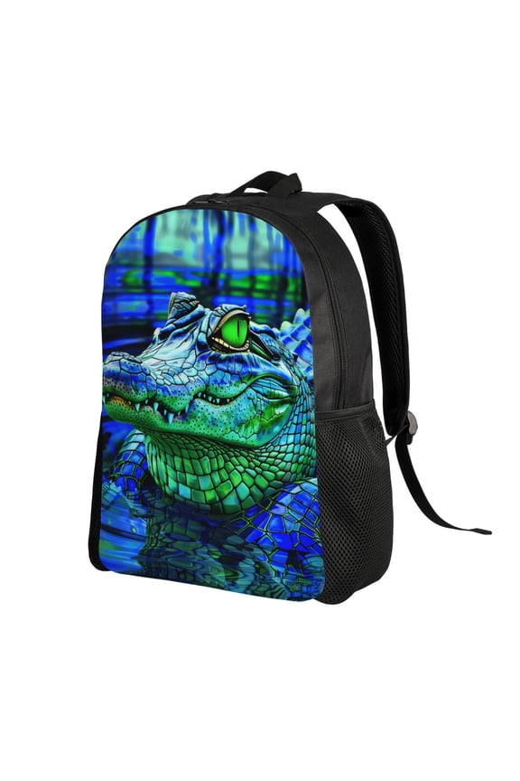 Colorful Stained Glass Crocodile Print Backpack with Padded 15-inch Laptop Sleeve- Spacious and Durable Daypack for Work and Travel
