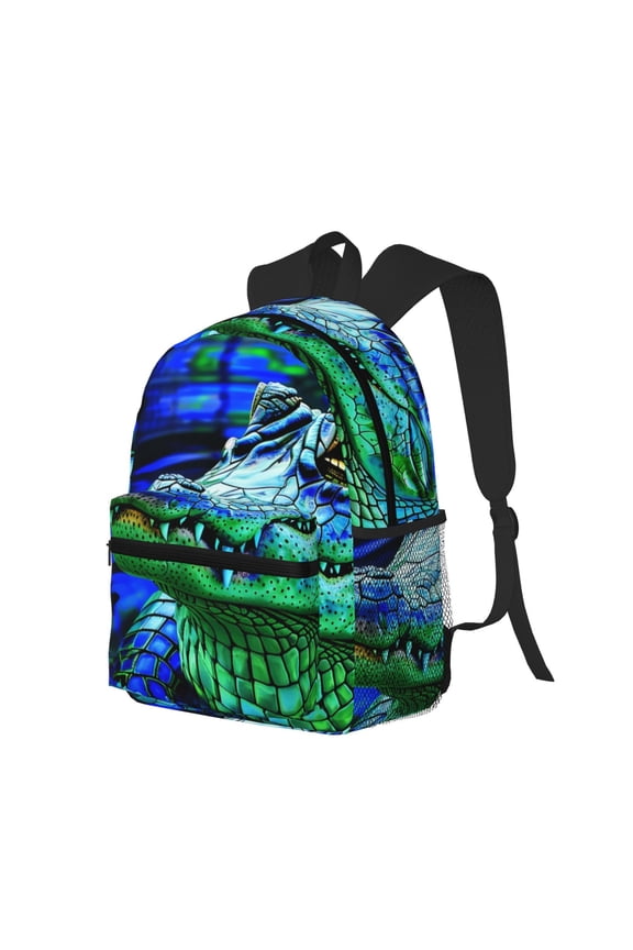 Colorful Stained Glass Crocodile Print Casual Backpack for Men and Women, Water Resistant Oxford Fabric School Bag Lightweight Travel Daypack