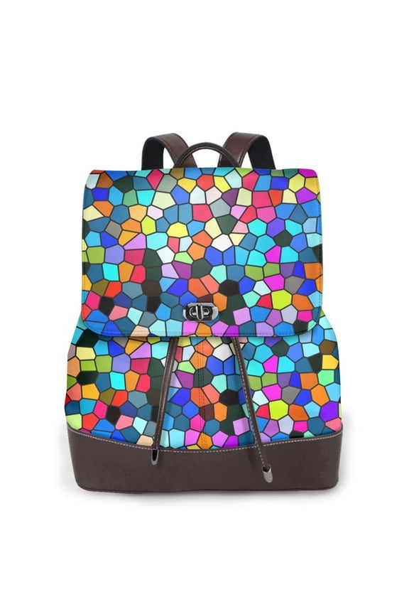 Colorful Tie Dye Stained Glass 2 Pattern Womens Backpack Purse Leather Backpack Purse for Women Travel Fashion Backpack Designer Ladies Shoulder Bags