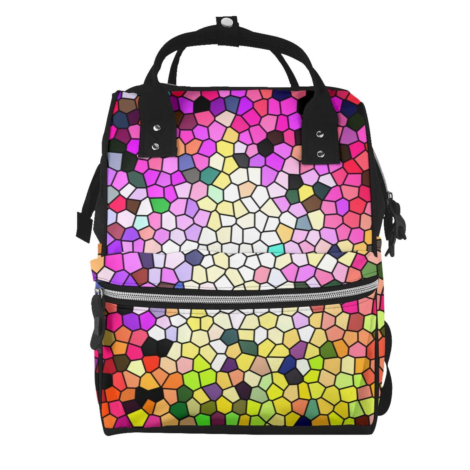 Ratiio Colorful Tie Dye Stained Glass 3 Mummy Backpack - Waterproof Twill Canvas, Large Capacity Diaper Bag with Multiple Pockets and Adjustable Straps