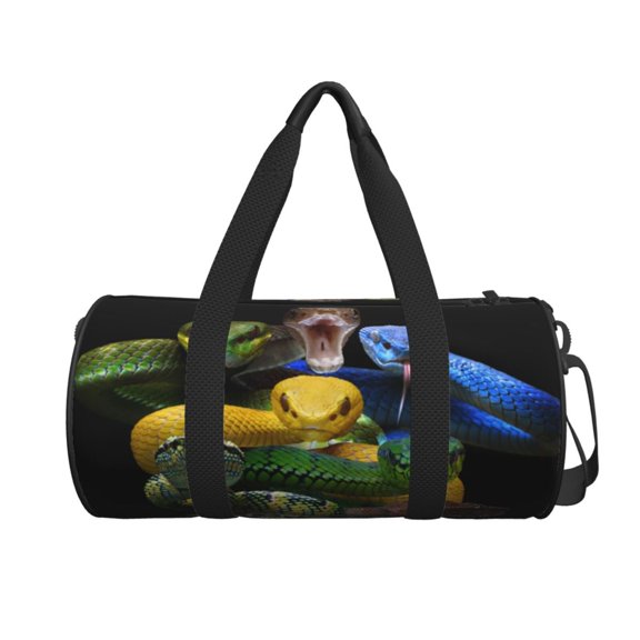 Ratiio Colorful Viper Snake Pattern Foldable Sports Gym Bag with Wet Dry Pocket, Ultralight Travel Bag, Large Capacity Duffel Bag, Splash Proof Carry on Bag, Overnight Bag, Weekender Bag for Travel