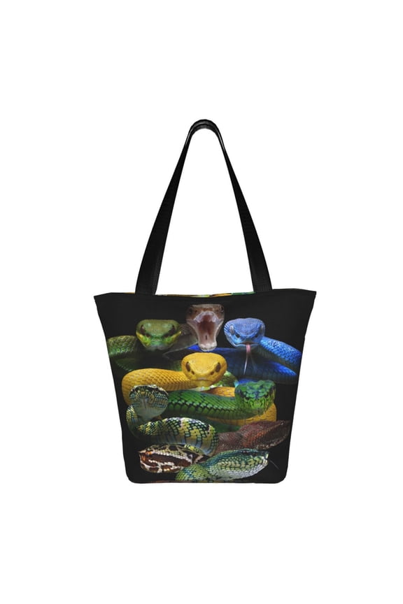 Colorful Viper Snake Print Shoulder Bag for Women, Polyester Crossbody Purse Lightweight Handbag for Daily Travel and Casual Use