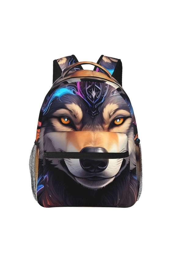 Colorful Wolf Head Print Eco-Friendly Casual Backpack, Water-Resistant Polyester Canvas Daypack with Smooth Zippers, Comfortable & Durable Travel Bag with Laptop Compartment