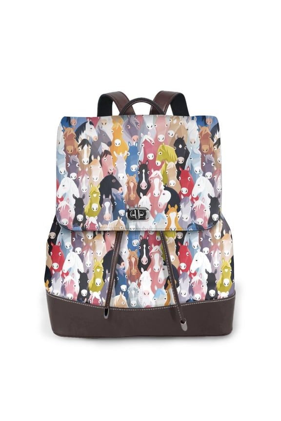 Colourful Horses Pattern Womens Backpack Purse Leather Backpack Purse for Women Travel Fashion Backpack Designer Ladies Shoulder Bags