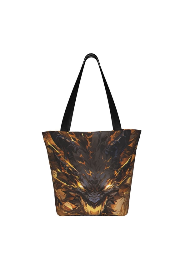 Cool Black Gold Dragon Print Shoulder Bag for Women, Polyester Crossbody Purse Lightweight Handbag for Daily Travel and Casual Use