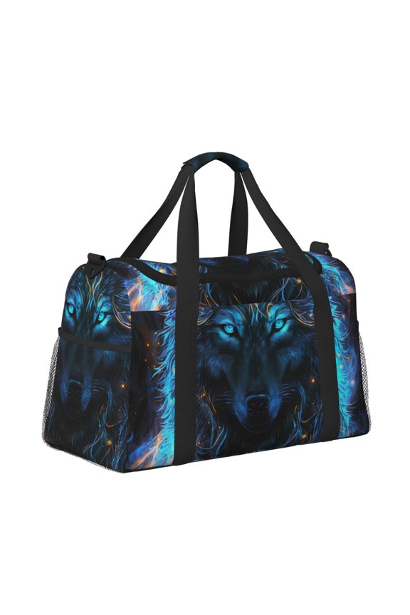 Cool Blue Light Wolf Pattern Hand Travel Bag, Weekender Carry On for Women Men, Sports Gym Bag, Workout Duffel Bag, Overnight Shoulder Bag fit 15.6 Inch Laptop