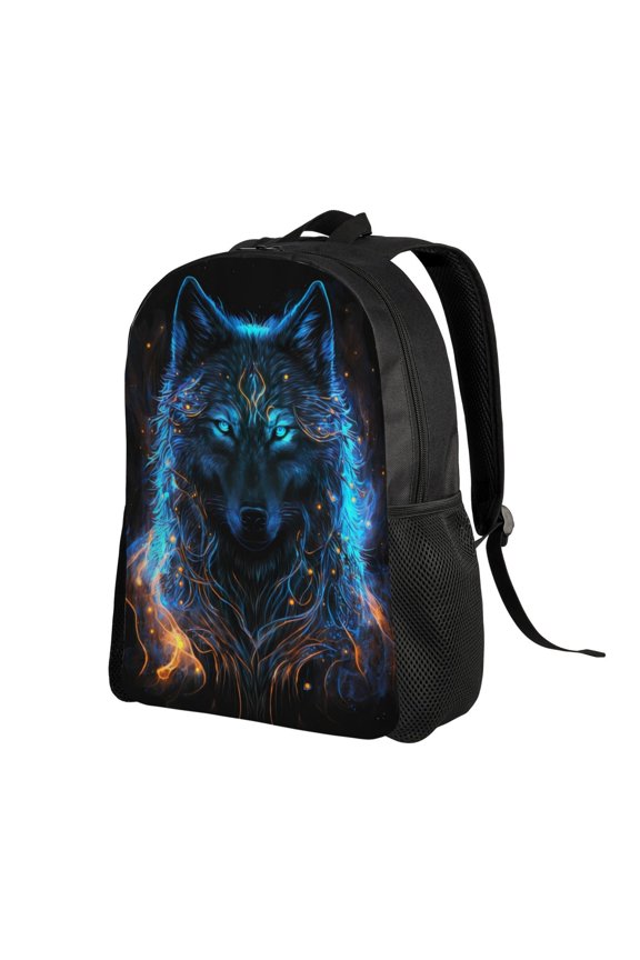 Cool Blue Light Wolf Print Backpack with Padded 15-inch Laptop Sleeve- Spacious and Durable Daypack for Work and Travel