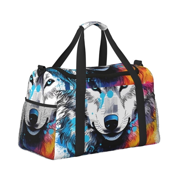 Ratiio Cool Colorful Wolf Pattern Hand Travel Bag, Weekender Carry On for Women Men, Sports Gym Bag, Workout Duffel Bag, Overnight Shoulder Bag fit 15.6 Inch Laptop