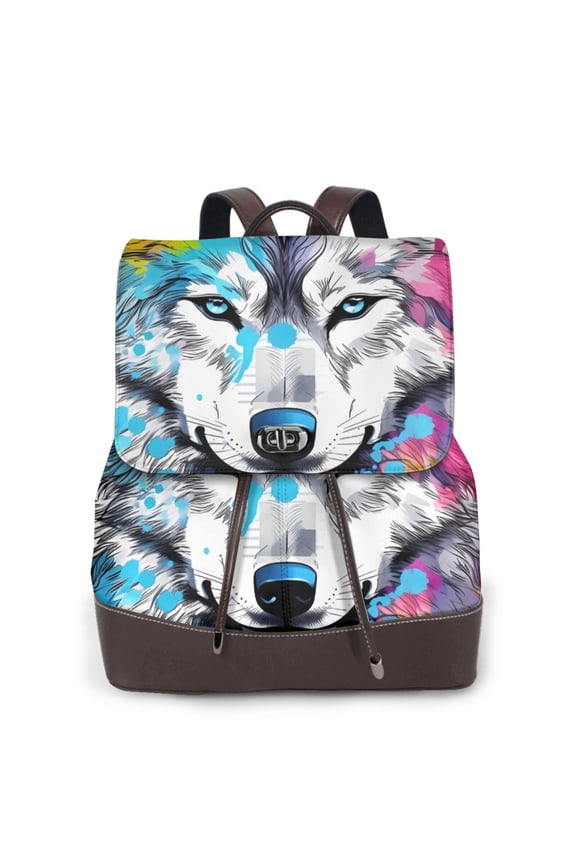 Cool Colorful Wolf Pattern Womens Backpack Purse Leather Backpack Purse for Women Travel Fashion Backpack Designer Ladies Shoulder Bags