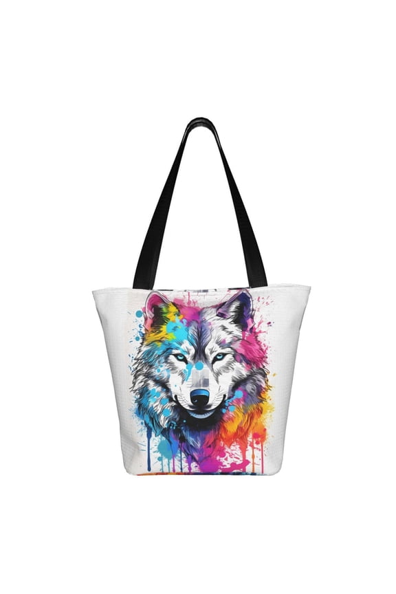 Cool Colorful Wolf Print Shoulder Bag for Women, Polyester Crossbody Purse Lightweight Handbag for Daily Travel and Casual Use
