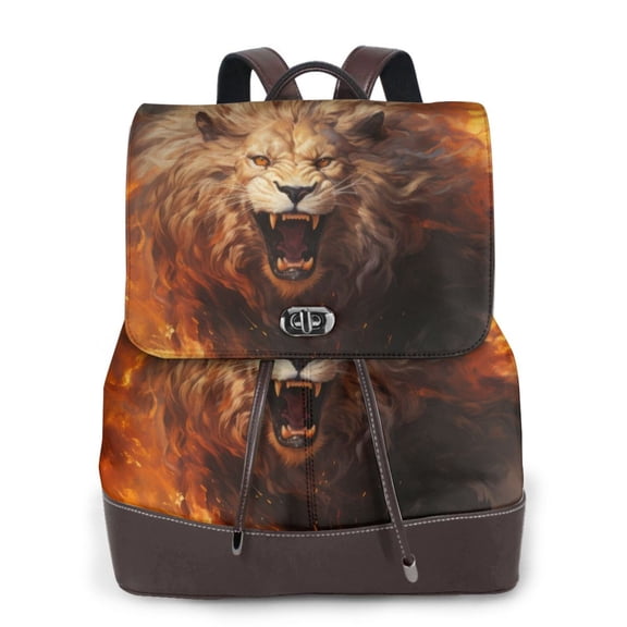 Ratiio Cool Fire Lion Pattern Womens Backpack Purse Leather Backpack Purse for Women Travel Fashion Backpack Designer Ladies Shoulder Bags